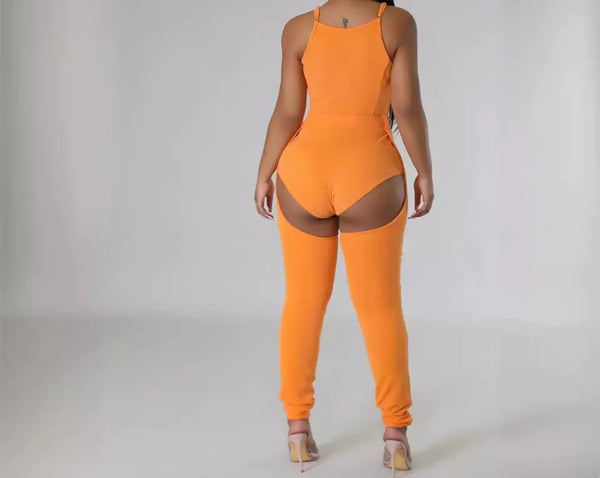 Women Sexy Sleeveless Front Zipper Cut Out Jumpsuit