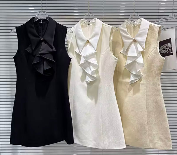Women Sleeveless Collar Ruffle Fashion Dress
