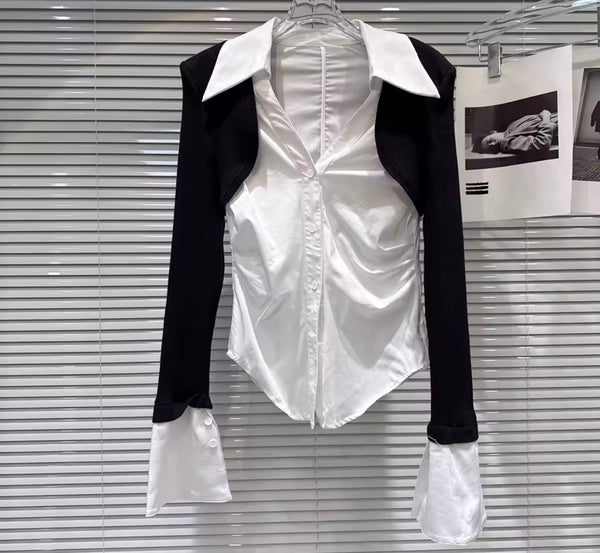Women Fashion Button Up Full Sleeve Two Piece Top