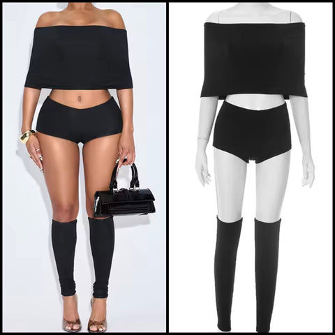 Women Black Sexy Off The Shoulder Four Piece Pant Set