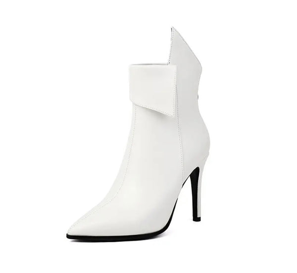 Women Fashion Pointed Toe Faux Leather Zip Up Ankle Boots