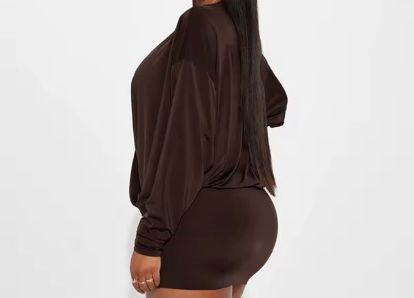 Women Sexy Draped V-Neck Full Sleeve Dress