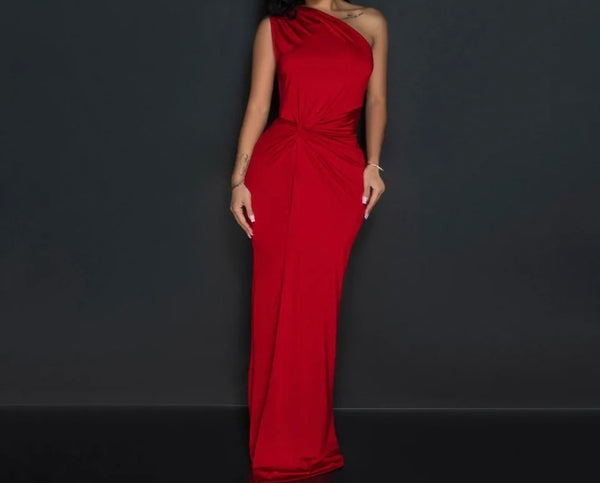 Women Sexy One Shoulder Sleeveless Color Maxi Dress
