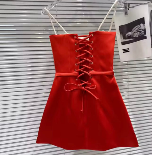 Women Sleeveless Bow Tie Up Sexy Dress