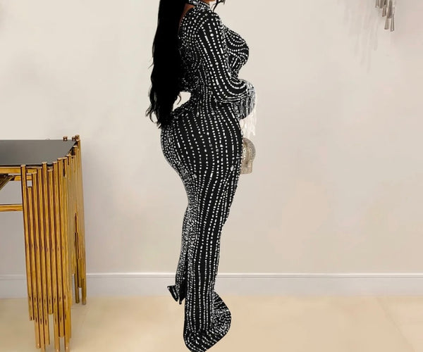 Women Sexy Mesh Bling Full Sleeve Maxi Dress