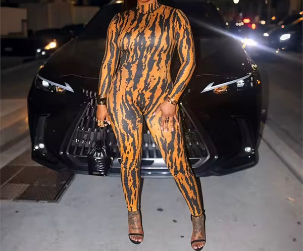 Women Fashion Open Back Full Sleeve Printed Jumpsuit