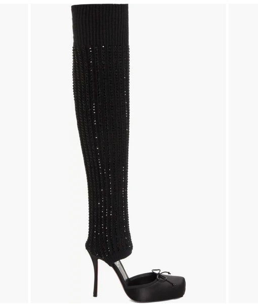 Women Fashion Rhinestone High Heel Knee Length Boots