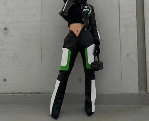 Women Fashion Color Patchwork Faux Leather Pants