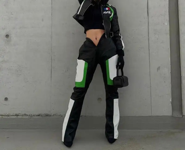 Women Fashion Color Patchwork Faux Leather Pants
