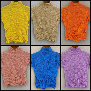 Women Color Short Sleeve Crinkle Fashion Top