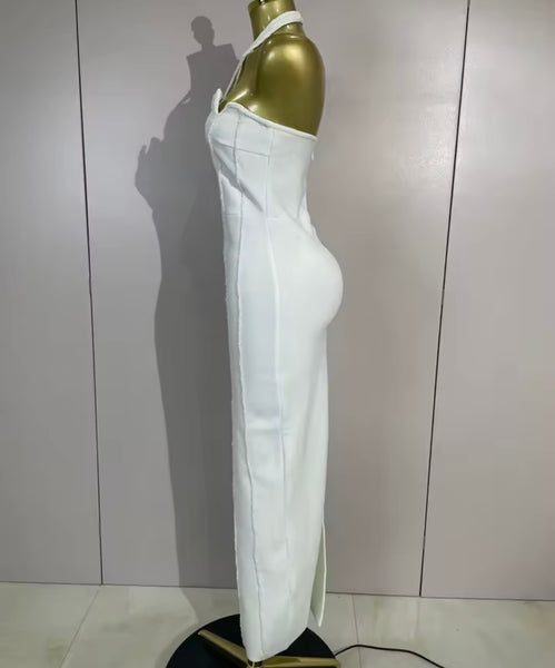 Women Sexy Halter Sleeveless Beaded Maxi Dress