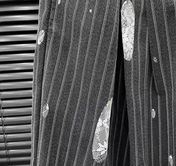 Women Gray Pinstriped Lace Patchwork Fashion Pants