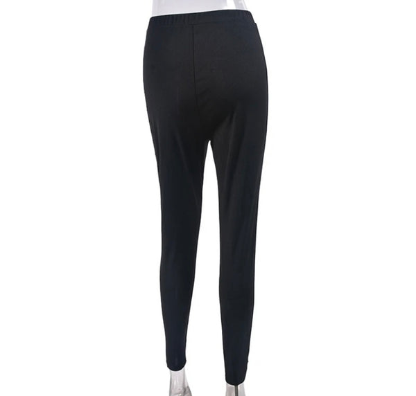 Women Black Pink Bow Fashion Stretch Pants