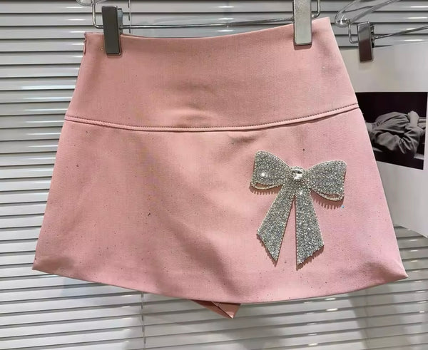 Women Sexy Color Bling Bow Skirt