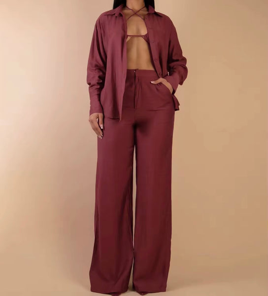 Women Color Sexy Full Sleeve Three Piece Pant Set