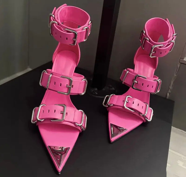 Women Fashion Open Pointed Toe Buckled High Heel Sandals