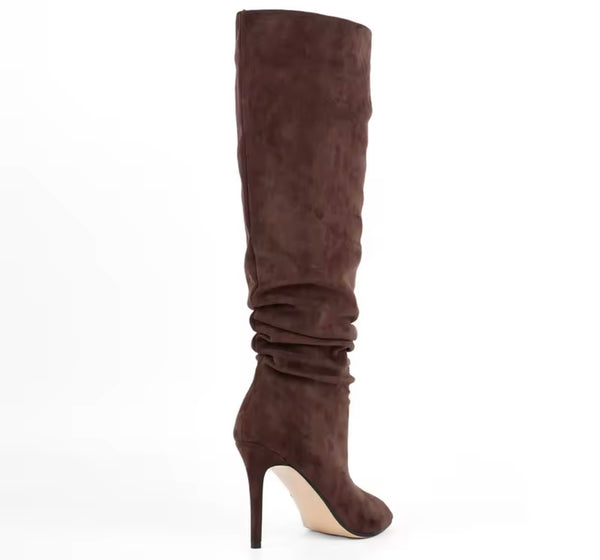 Women Suede Open Toe Fashion Ruched Knee High Boots