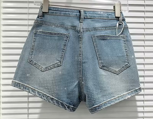 Women Fashion Rhinestone Denim Shorts