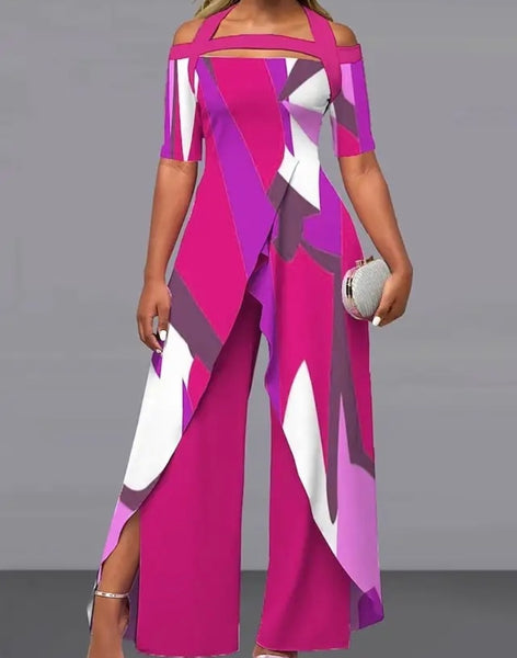 Women Fashion Printed Asymmetrical Two Piece Pant Set