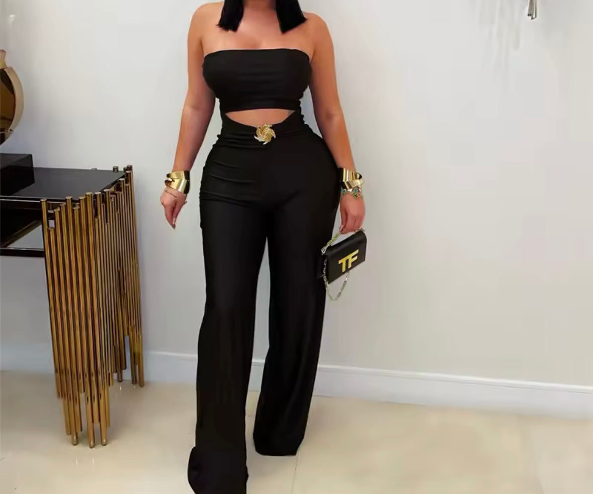 Women Sexy Strapless Cut Out Fashion Jumpsuit