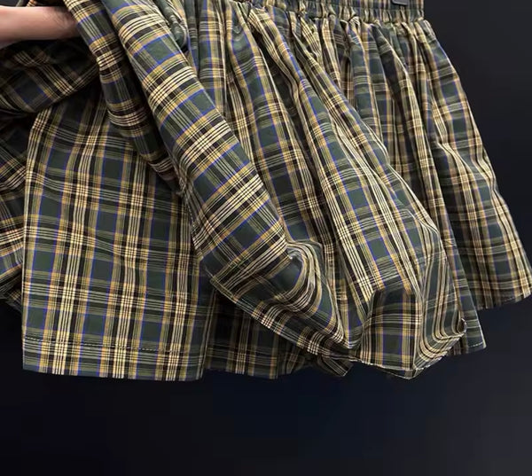 Women Strap Off The Shoulder Plaid Full Sleeve Two Piece Skirt Set
