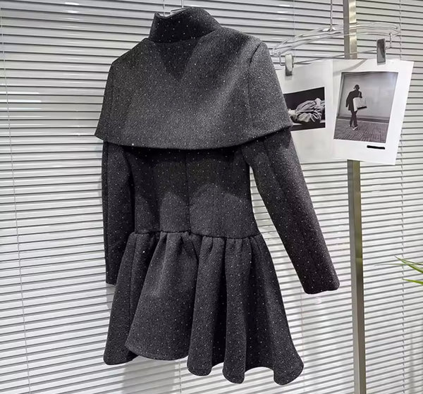 Women Gray Rhinestone Fashion Two Piece Shawl Dress Set