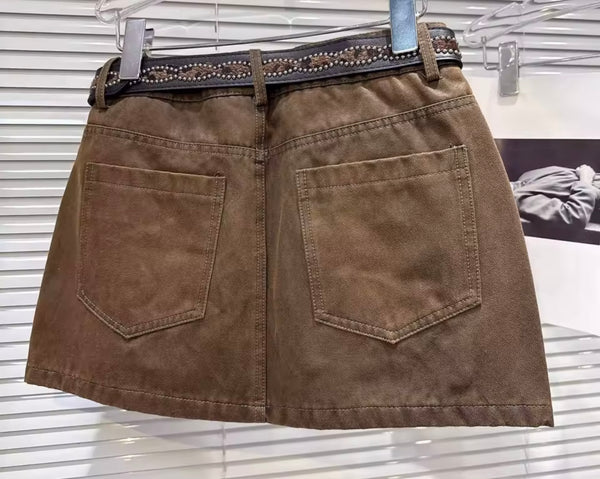 Women Fashion Belted Cargo Short Skirt