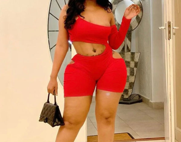 Women Sexy Solid Color One Shoulder Cut Out Romper