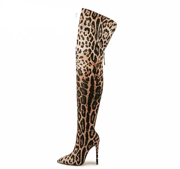Women Fashion Animal Print Over The Knee High Heel Boots