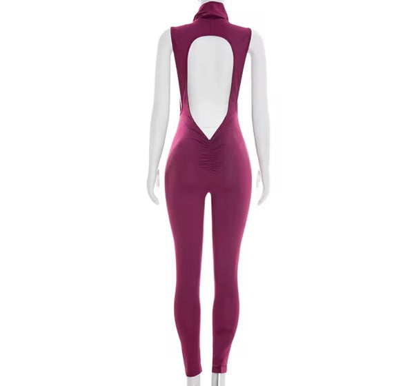 Women Sleeveless Open Back Fashion Jumpsuit