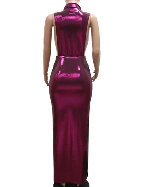 Women Sexy Metallic Sleeveless Maxi Dress