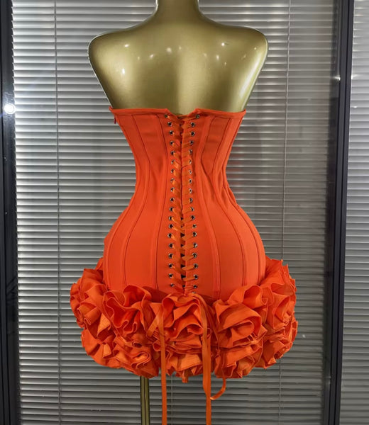 Women Sexy Strapless Corset Floral Bandage Dress