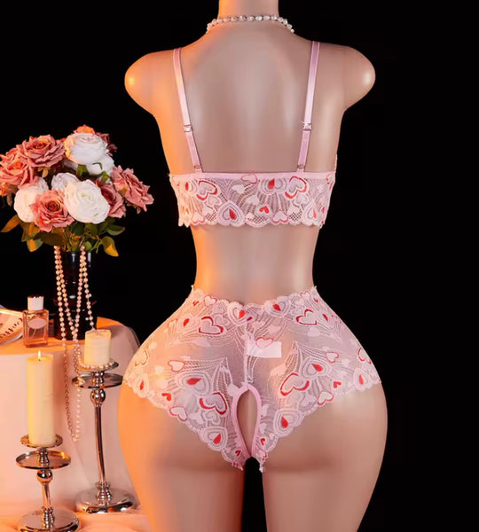 Women Sexy Printed Lace Crotchless Lingerie Set