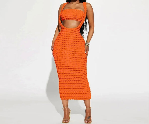 Women Sexy Solid Color Sleeveless Two Piece Maxi Skirt Set