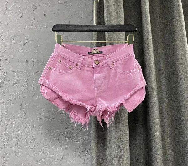 Women Color Fashion Ripped Denim Shorts