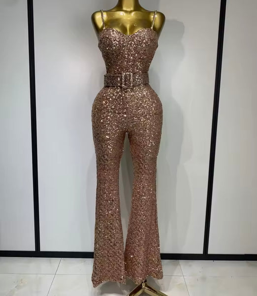 Women Sexy Chain Sleeveless Sequins Jumpsuit