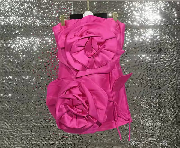 Women Sexy Strapless Flower Short Dress