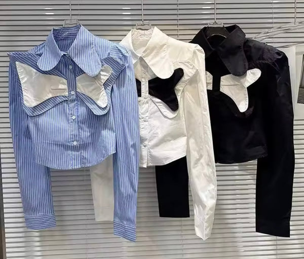 Women Collar Button Up Bow Fashion Top