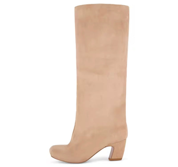 Women Fashion Square Toe Suede Knee High Boots