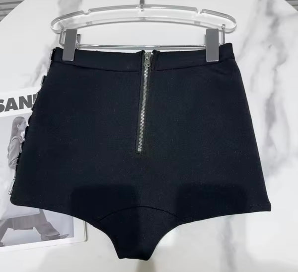 Women Fashion Black Crystal Patchwork Shorts