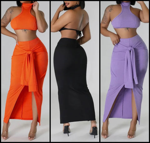 Women Sexy Halter Sleeveless Tie Up Two Piece Skirt Set