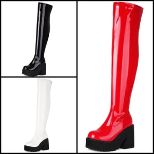 Women Patent Leather Fashion Platform Over The Knee Boots