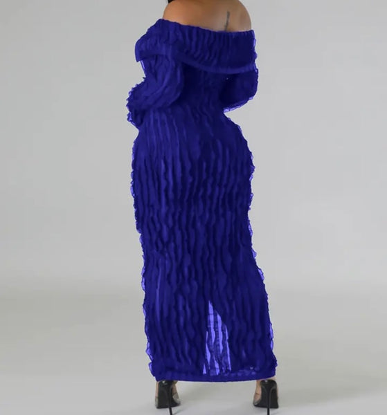 Women Sexy Off The Shoulder Mesh Button Up Full Sleeve Maxi Dress