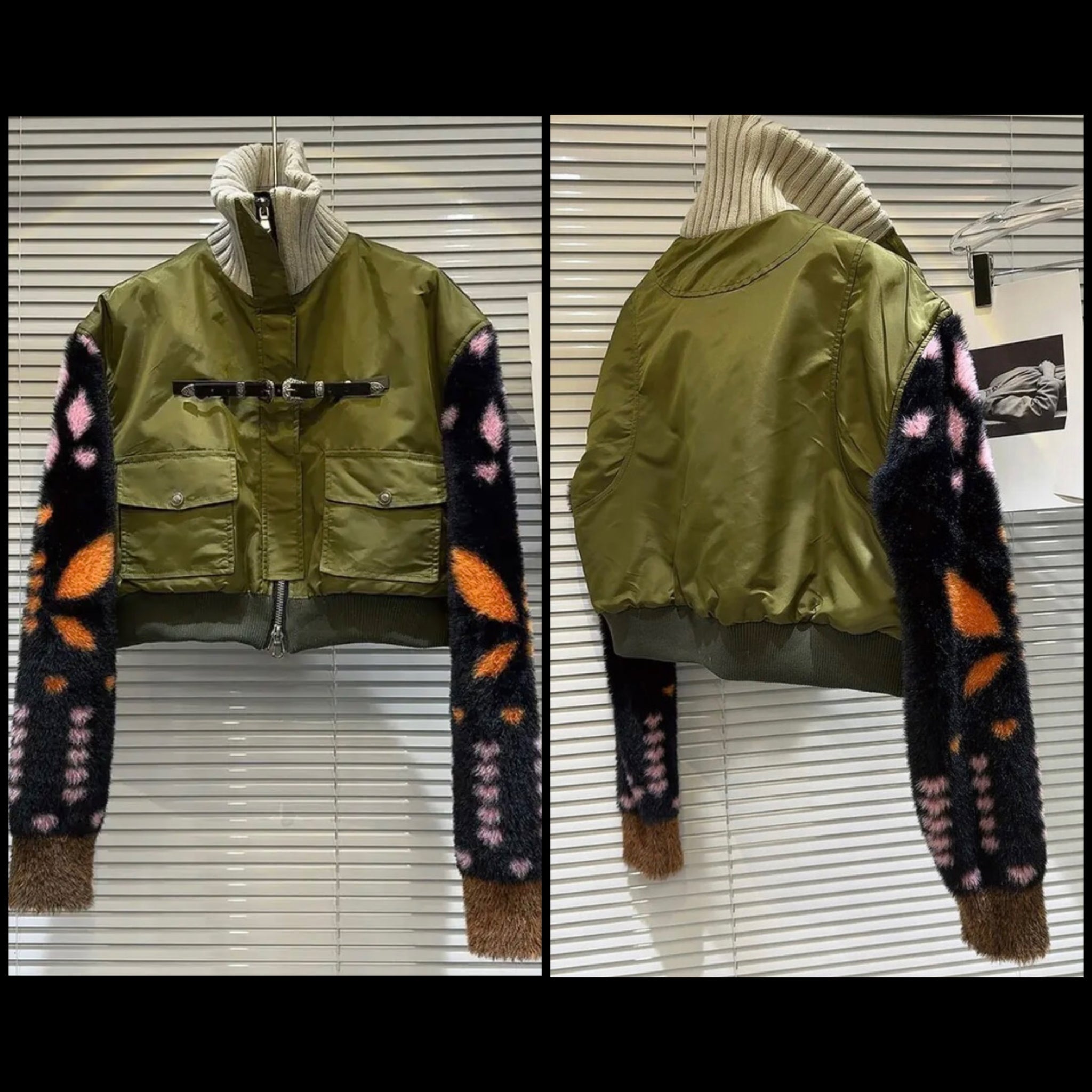 Women Fashion Multicolored Print Zip Up Jacket