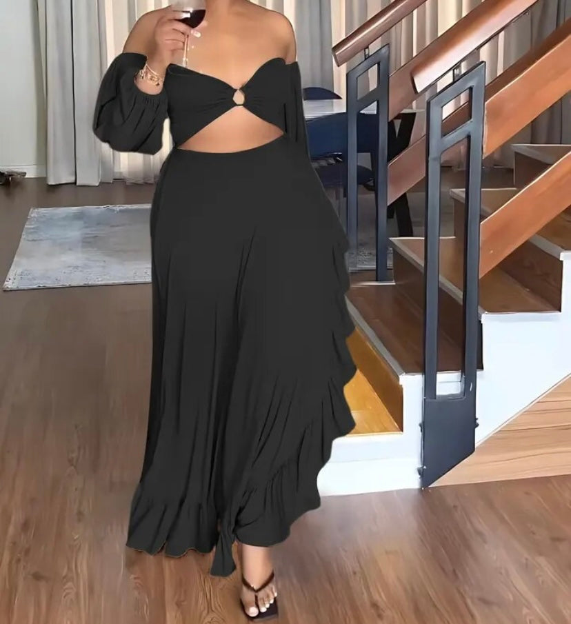 Women Sexy Off The Shoulder Cut Out Full Sleeve Open Back Maxi Dress