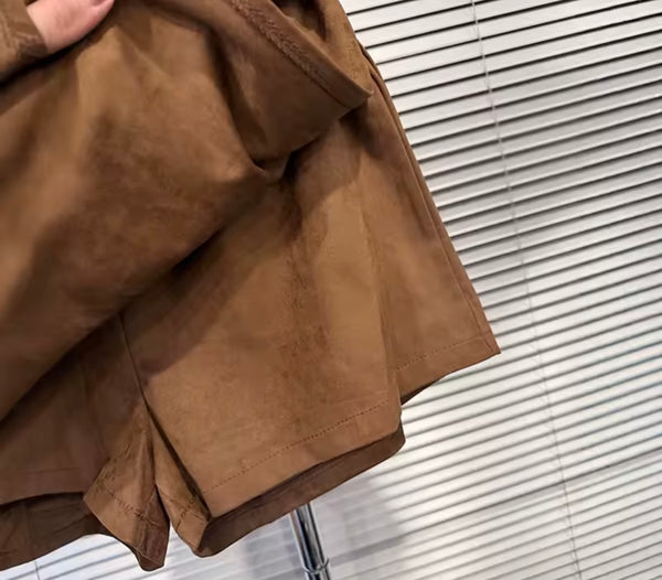 Women Brown Suede Fashion Skirt