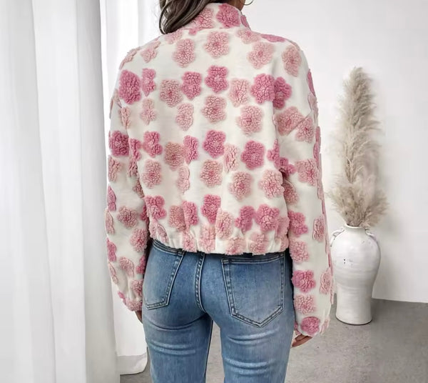 Women Zip Up Pink Floral Fashion Jacket