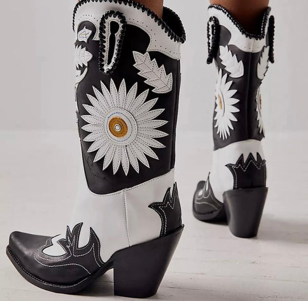 Women Fashion Color Patchwork Western Boots
