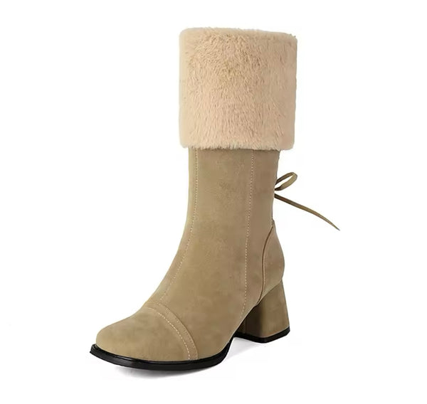Women Fashion Wool Suede Zip Up Ankle Boots