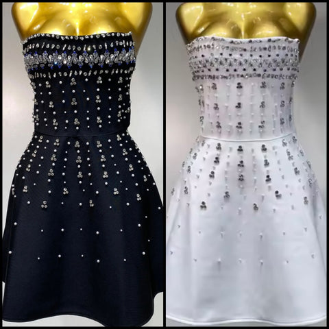 Women Sexy Strapless Bling Rhinestone Dress